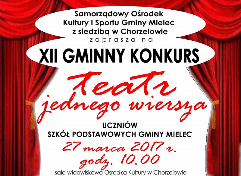 Plakat XII Gminnego Konkursu - Teatr jednego wiersza